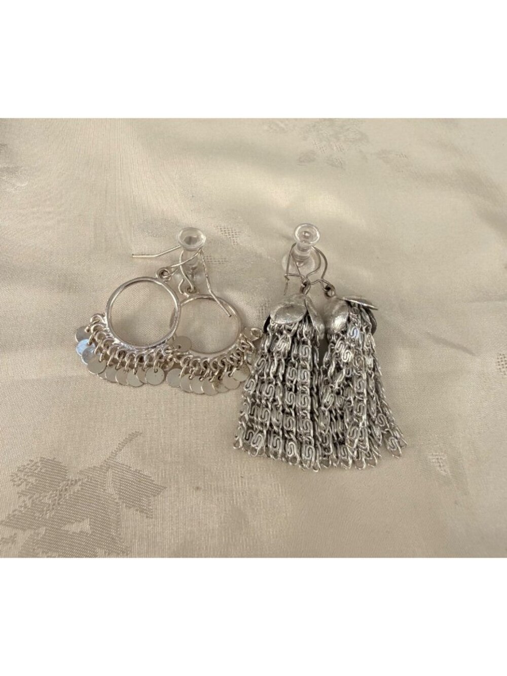 Set of 2 - Silver-Tone Dangle Earrings - 1 w/ Chain Tassels & 1 w/ Disc Sequin